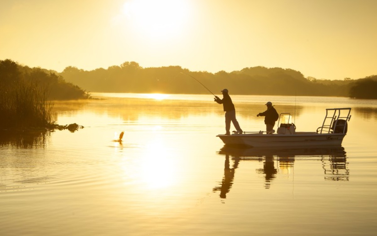 Bass fishing on the lake at Streamsong Resort. 